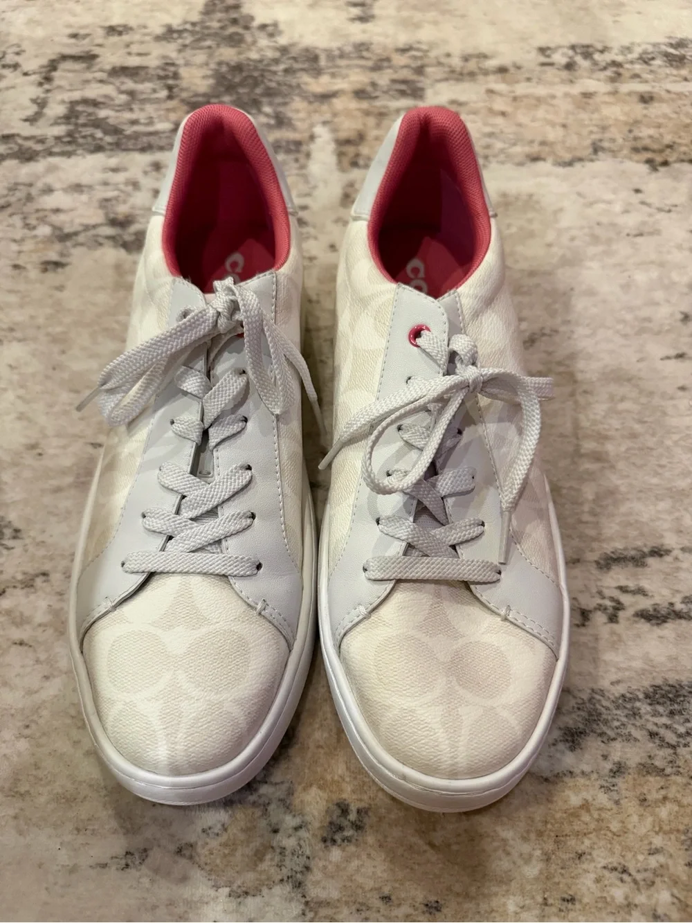 NWOT Coach White Low-Top Sneaker with Pink Interior Accents
